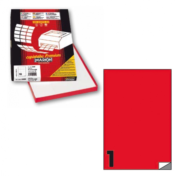 Etichetta adesiva c/503 rosso fluo 100fg A4 210x297mm (1et/fg) markin - Z12362