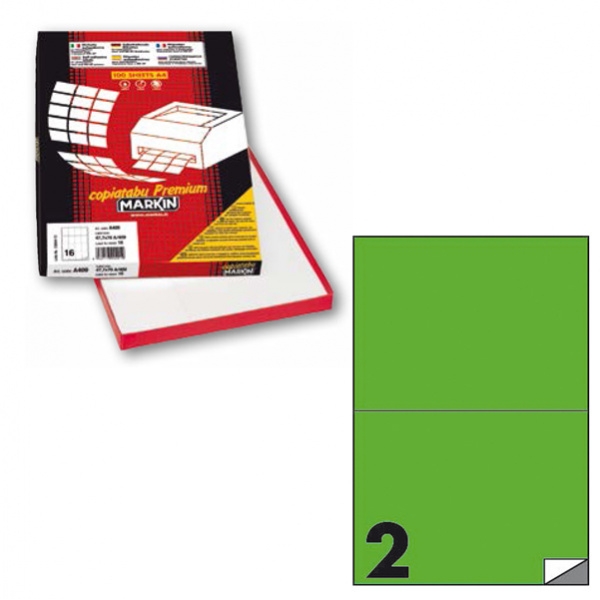Etichetta adesiva c/509 verde fluo 100fg A4 210x148mm (2et/fg) markin - Z12365