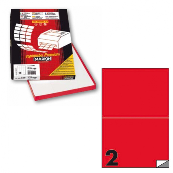 Etichetta adesiva c/509 rosso fluo 100fg A4 210x148mm (2et/fg) markin - Z12366