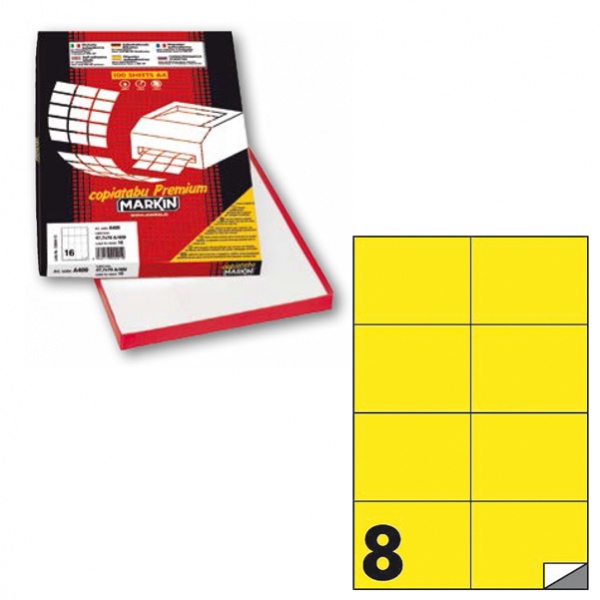 Etichetta adesiva c/512 giallo fluo 100fg A4 105x74mm (8et/fg) markin - Z12367