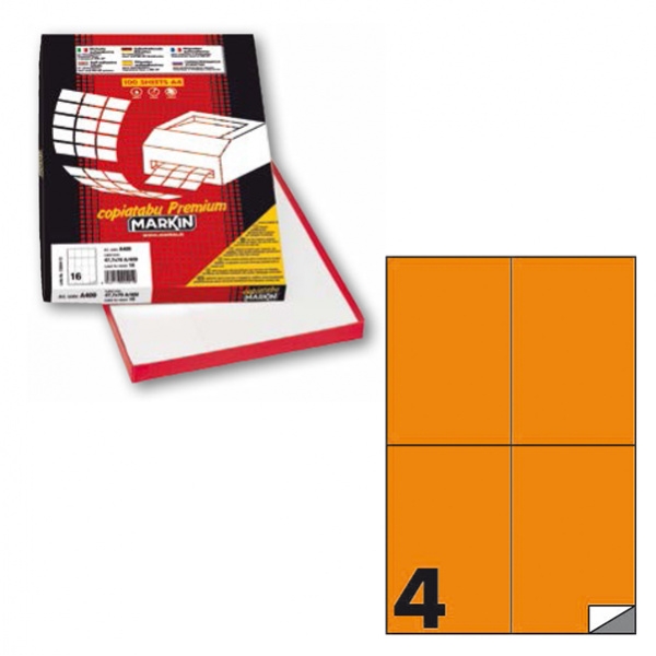 Etichetta adesiva c/519 arancio fluo 100fg A4 105x148mm (4et/fg) markin - Z12372