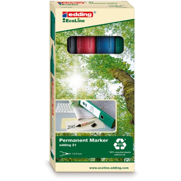 Set 4 marcatori permanenti 21 ecoline p.conica colori assortiti edding - Z12386