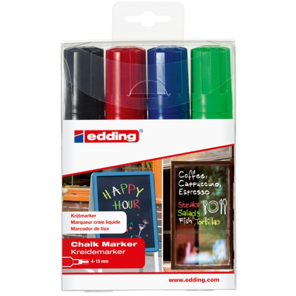 Busta 4 marcatori edding 4090 (nero, rosso, blu, verde chiaro) - Z12387