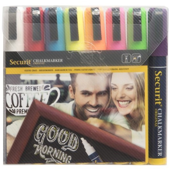 Astuccio 8 marcatori a gesso liquido assortiti 2-6mm medio securit - Z12416