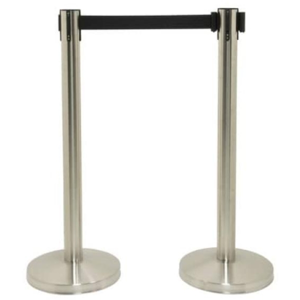 Set 2 colonnine segnapercorso con nastro nero 210cm budget retractable securit - Z12431