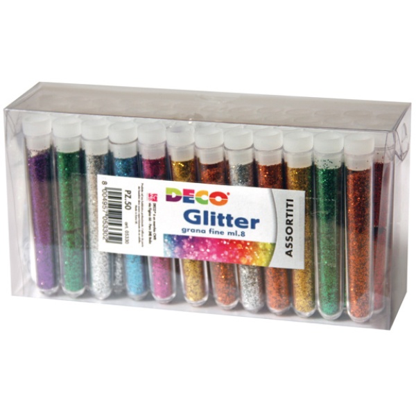 GLITTER 50 FLACONI GRANA FINE 12ML COLORI ASSORTITI CWR - Z13198