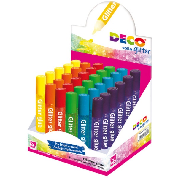 DISPLAY COLLA GLITTER 30 PENNE 10,5ML COLORI ASSORTITI PASTELLO CWR - Z13203