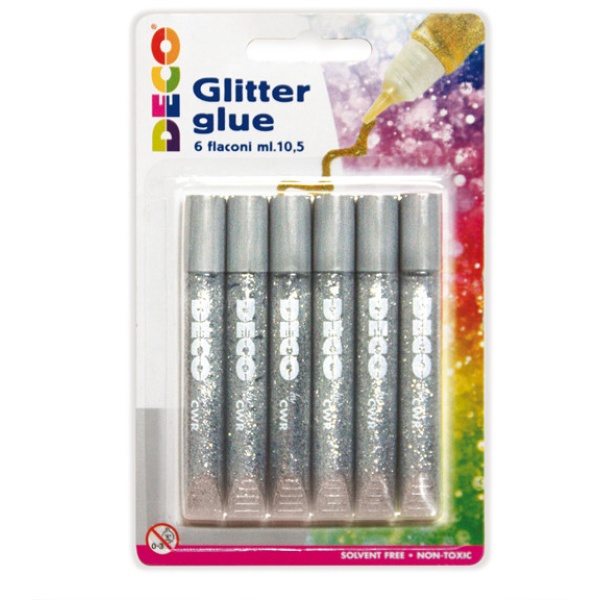 BLISTER COLLA GLITTER 6 PENNE 10,5ML ARGENTO CWR - Z13207