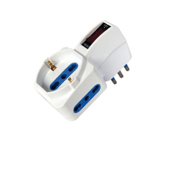 Adattatore con spina 10A verticale - 2 Prese bipasso 10/16A + 1 Presa Schuko - Z13356