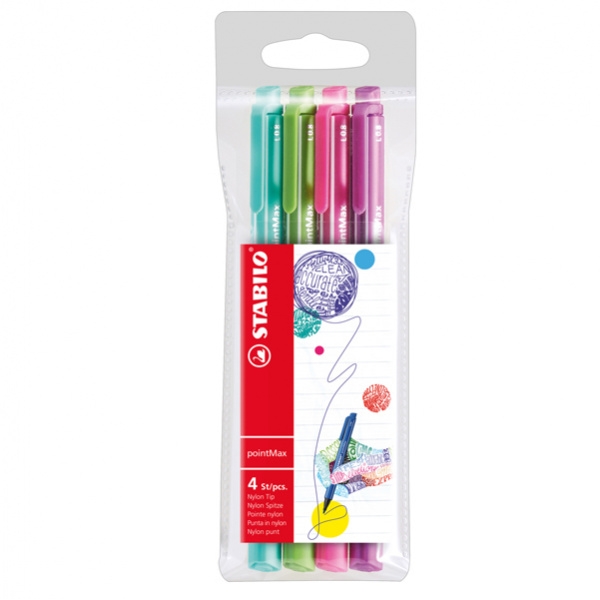 ASTUCCIO 4 PENNARELLI POINT MAX PUNTA 0,8MM AZZURRO/VERDE/ROSA/VIOLA STABILO - Z13602