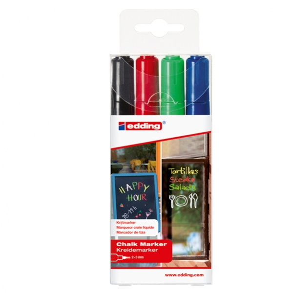 Astuccio 4 marcatore EDDING 4095 punta conica gesso liquido col.assortiti - Z13628