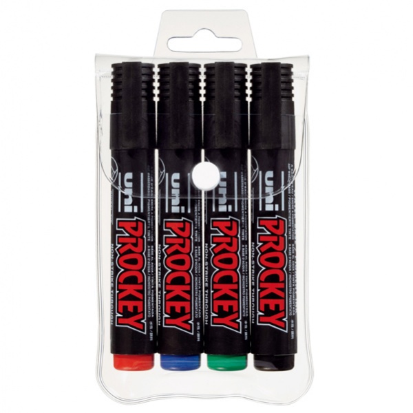 Astuccio 4 marcatori UNI PROCKEY M126 p.scalpello colori ass. UNI MITSUBISHI - Z13635
