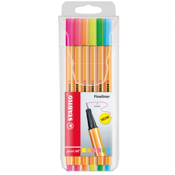 ASTUCCIO 6 PENNARELLI POINT 88 COLORI NEON ASSORTITI 88/6-1 STABILO - Z13664