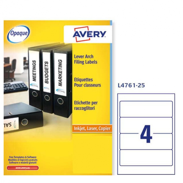 Etichetta adesiva L4761 bianca coprenti 25fg A4 192x61mm (4et/fg) Avery - Z13801