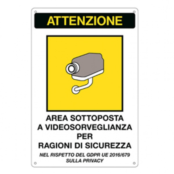 Cartello alluminio 20x30cm 'Area sottoposta a videosorveglianza' rif.GDPR - Z13976