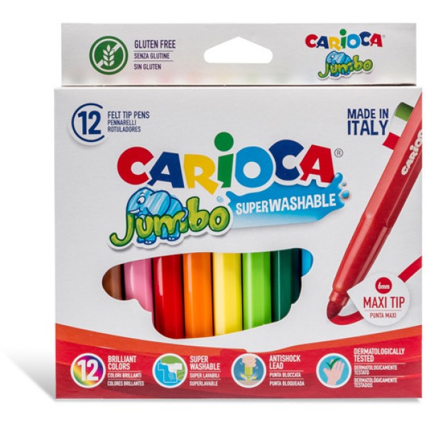 Scatola 12 pennarelli jumbo lavabili colori assortiti carioca - Z15197