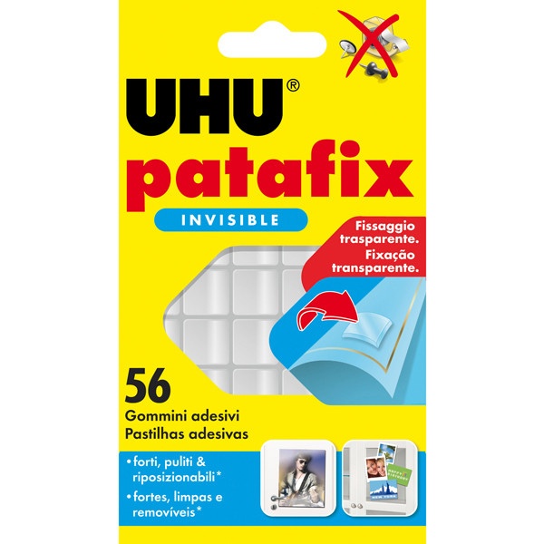Blister 56 supporti trasparenti gomma adesiva uhu patafix invisible - Z15244